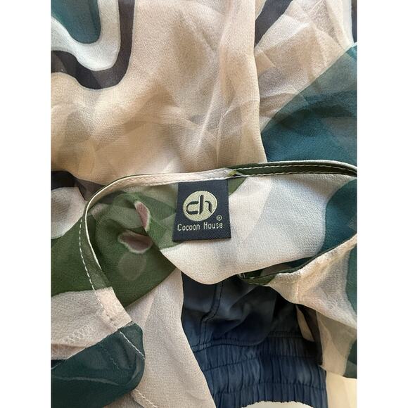 Cocoon House Womens S/M Sheer 100% Silk Bell Sleeve Sharkbite Blouse Art To Wear - Picture 7 of 8